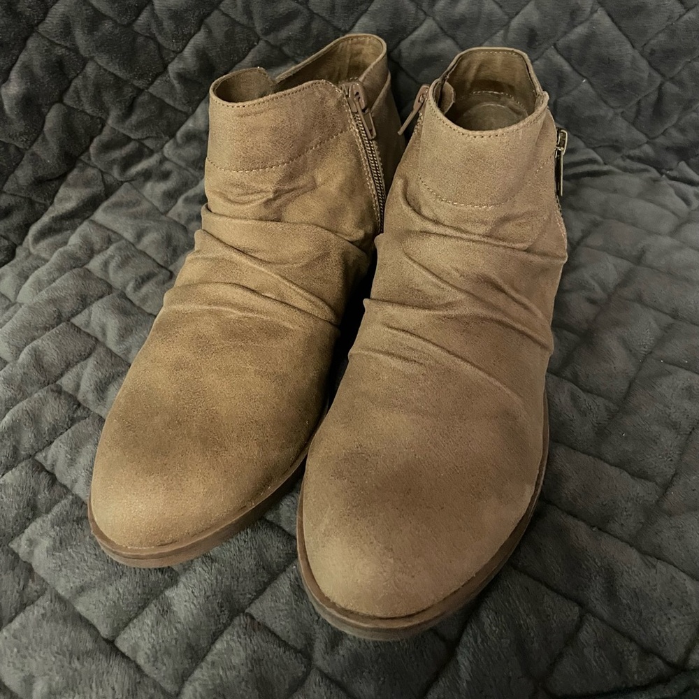 Maurices Tan Suede Ankle Booties Casual Slip-On